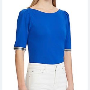 Lauren Ralph Lauren Blue Ribbon Sleeve Boatneck Top, Size Small